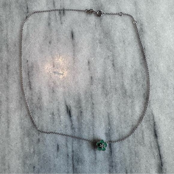 Tory Burch - Kira Green and Silver Enamel Flower Pendant Slide Necklace - Picture 7 of 8